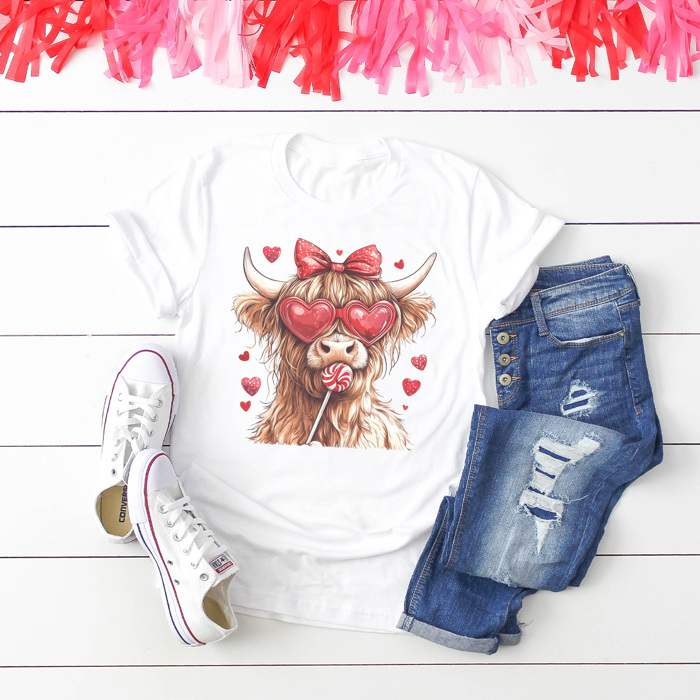 Valentine Cow Graphic Tee, Highland Cow Shirt, Cute Valentine Graphic Tee, Valentine Shirt, Sucker For You