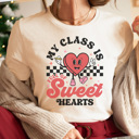 Large Cream Heart Character Teacher Graphic Tee, Teacher Valentine Graphic Tee, Class Full of Sweethearts, Valentine Teacher Shirt, Teacher Sweethearts, Love My Class Shirt