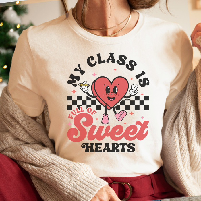 Heart Character Teacher Graphic Tee, Teacher Valentine Graphic Tee, Class Full of Sweethearts, Valentine Teacher Shirt, Teacher Sweethearts, Love My Class Shirt