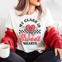 Large White Heart Character Teacher Graphic Tee, Teacher Valentine Graphic Tee, Class Full of Sweethearts, Valentine Teacher Shirt, Teacher Sweethearts, Love My Class Shirt