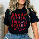 XL Black Valentine Alphabet Love Graphic Tee, Cute Valentine Shirt, Teacher Valentine Tee, I Love You Shirt, ABC Shirt