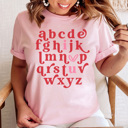 Medium Pink Valentine Alphabet Love Graphic Tee, Cute Valentine Shirt, Teacher Valentine Tee, I Love You Shirt, ABC Shirt