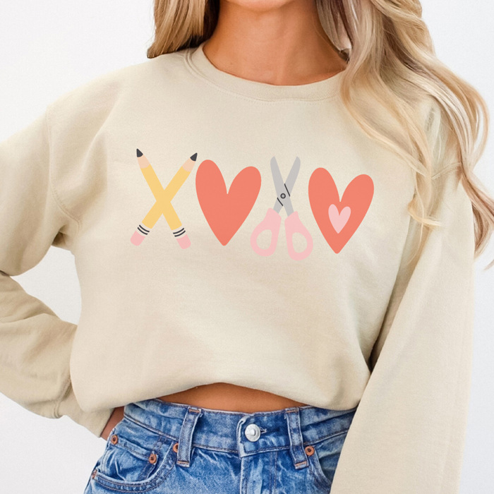 XOXO Valentine Teacher Graphic Sweatshirt, Valentine Teacher Sweatshirt, Cute Teacher Sweatshirt, Teacher Gift, Teacher Valentine's Day