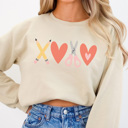 Small Sand XOXO Valentine Teacher Graphic Sweatshirt, Valentine Teacher Sweatshirt, Cute Teacher Sweatshirt, Teacher Gift, Teacher Valentine's Day