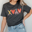 Large Charcoal XOXO Valentine Teacher Graphic Tee, Valentine Teacher Shirt, Cute Teacher Tee, Teacher Gift, Teacher Valentine's Day