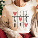 Large Cream XOXO Tic Tac Toe Graphic Tee, Valentine Graphic Tee, XOXO Shirt, Cute Valentine's Day Tee, Glitter Heart Tee