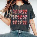  Valentine Coquette Bows Graphic Tee, Cute Valentine Shirt, Heart Bow Tee, Valentine Graphic Tee, Heart Graphic Tee