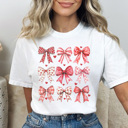 Large White Valentine Coquette Bows Graphic Tee, Cute Valentine Shirt, Heart Bow Tee, Valentine Graphic Tee, Heart Graphic Tee