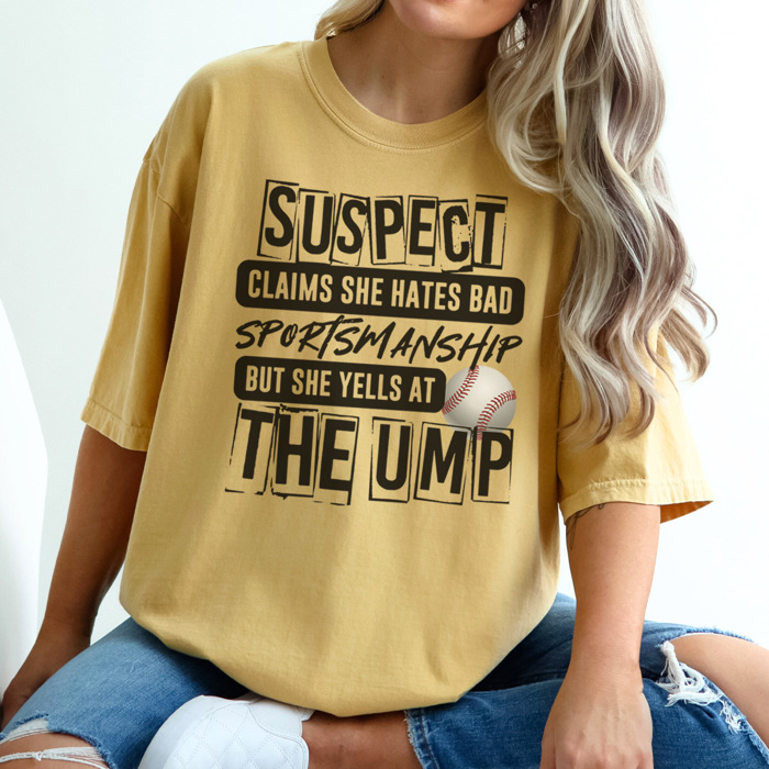 Suspect Yells At The Ump Graphic Tee, Comfort Colors, Funny Baseball Shirt, Baseball Mom Tee, Cute Baseball Tee, Sports Mom Shirt