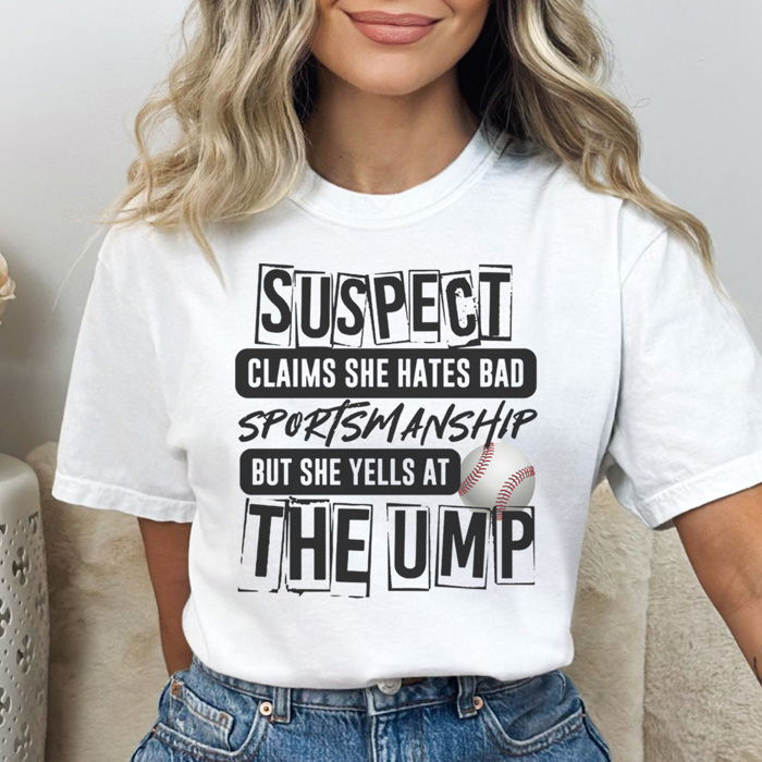 Suspect Yells At The Ump Graphic Tee, Comfort Colors, Funny Baseball Shirt, Baseball Mom Tee, Cute Baseball Tee, Sports Mom Shirt