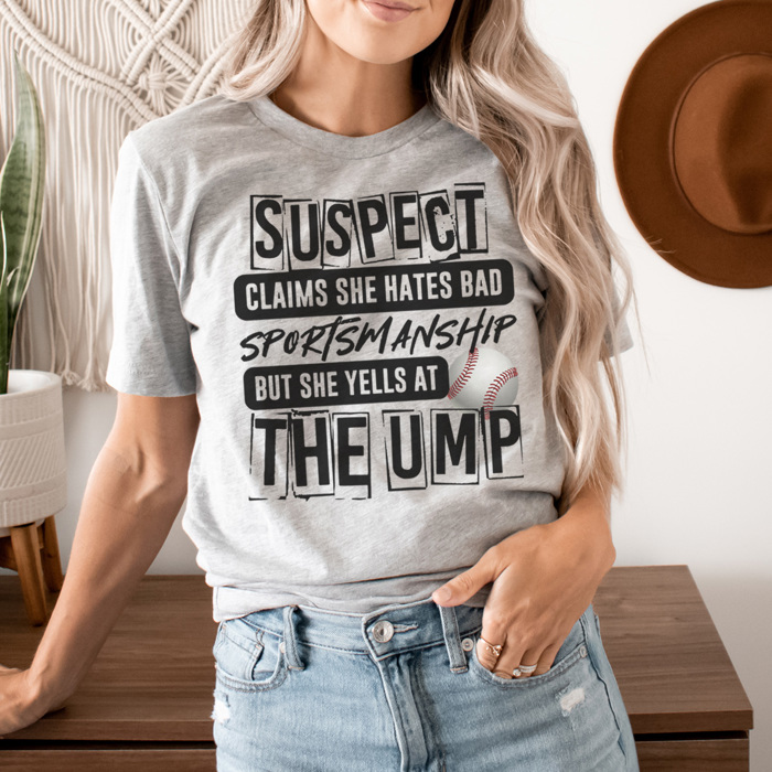 Suspect Yells At The Ump Graphic Tee, Funny Baseball Shirt, Baseball Mom Tee, Cute Baseball Tee, Sports Mom Shirt