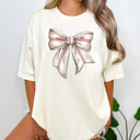 Medium Ivory Coquette Baseball Bow Graphic Tee, Baseball Mom Shirt, Cute Baseball Shirt, Comfort Colors