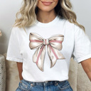 Medium White Coquette Baseball Bow Graphic Tee, Baseball Mom Shirt, Cute Baseball Shirt, Comfort Colors