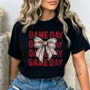 Large Black Game Day Coquette Baseball Graphic Tee, Baseball Mom Shirt, Cute Baseball Shirt, Comfort Colors, Baseball Bow Shirt, Game Day Tee