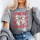 Large Gray Game Day Coquette Baseball Graphic Tee, Baseball Mom Shirt, Cute Baseball Shirt, Comfort Colors, Baseball Bow Shirt, Game Day Tee