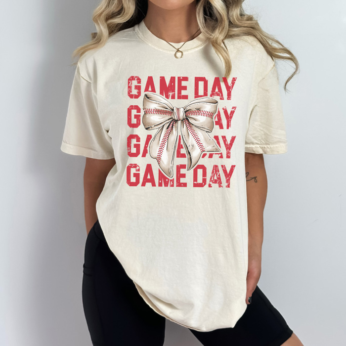 Game Day Coquette Baseball Graphic Tee, Baseball Mom Shirt, Cute Baseball Shirt, Comfort Colors, Baseball Bow Shirt, Game Day Tee