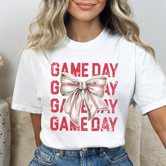 Game Day Coquette Baseball Graphic Tee, Baseball Mom Shirt, Cute Baseball Shirt, Comfort Colors, Baseball Bow Shirt, Game Day Tee