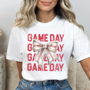 Medium White Game Day Coquette Baseball Graphic Tee, Baseball Mom Shirt, Cute Baseball Shirt, Comfort Colors, Baseball Bow Shirt, Game Day Tee