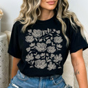 Large Black Vintage Flower Graphic Tee, Flower Shirt, Distressed Tee, Boho Graphic Tee, Summer Shirt