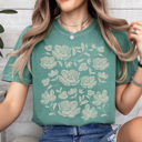 Large Light Green Vintage Flower Graphic Tee, Flower Shirt, Distressed Tee, Boho Graphic Tee, Summer Shirt