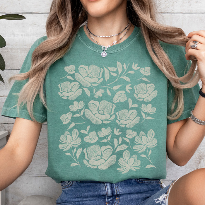 Vintage Flower Graphic Tee, Flower Shirt, Distressed Tee, Boho Graphic Tee, Summer Shirt