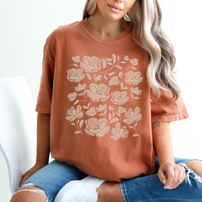 Vintage Flower Graphic Tee, Flower Shirt, Distressed Tee, Boho Graphic Tee, Summer Shirt