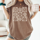 Large Espresso Checkered Flower Graphic Tee, Flower Shirt, Distressed Tee, Daisy Shirt, Boho Graphic Tee, Summer Shirt