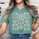 Large Light Green Checkered Flower Graphic Tee, Flower Shirt, Distressed Tee, Daisy Shirt, Boho Graphic Tee, Summer Shirt