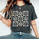  Checkered Flower Graphic Tee, Flower Shirt, Distressed Tee, Daisy Shirt, Boho Graphic Tee, Summer Shirt