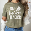 Large Olive One Lucky Teacher Graphic Tee, St. Patricks Day Shirt, Teacher Saint Patrick Shirt, Teacher Graphic Tee, Cute St. Patty Shirt