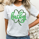 Large Ash Gray Lucky Clover Sparkle Graphic Tee, St. Patricks Day Shirt, Saint Patty Tee, Clover Shirt, Funny Graphic Tee