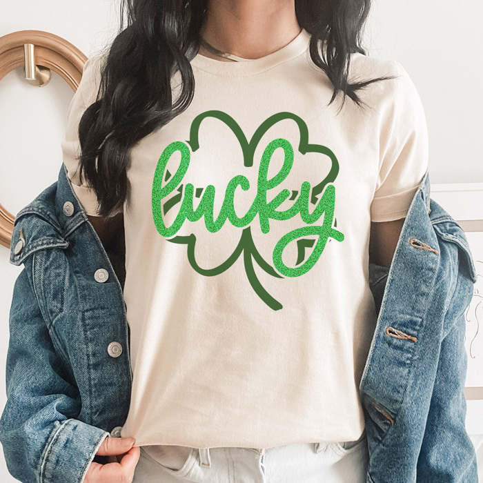 Lucky Clover Sparkle Graphic Tee, St. Patricks Day Shirt, Saint Patty Tee, Clover Shirt, Funny Graphic Tee