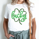 Large White Lucky Clover Sparkle Graphic Tee, St. Patricks Day Shirt, Saint Patty Tee, Clover Shirt, Funny Graphic Tee