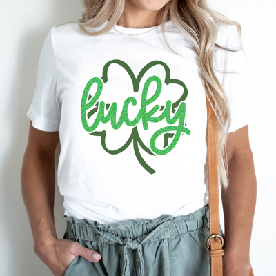 Lucky Clover Sparkle Graphic Tee, St. Patricks Day Shirt, Saint Patty Tee, Clover Shirt, Funny Graphic Tee