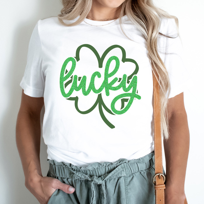 Lucky Clover Sparkle Graphic Tee, St. Patricks Day Shirt, Saint Patty Tee, Clover Shirt, Funny Graphic Tee