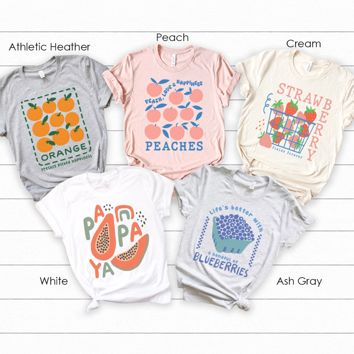 Retro Fruits Graphic Tee, Summer Graphic Tee, Trendy Shirt, Strawberry Tee