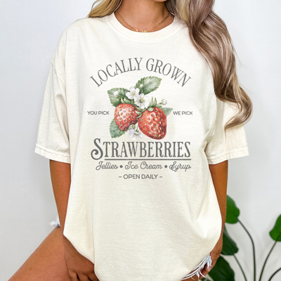 Local Grown Strawberries Graphic Tee, Trendy Shirt, Summer Graphic Tee, Strawberry Shirt