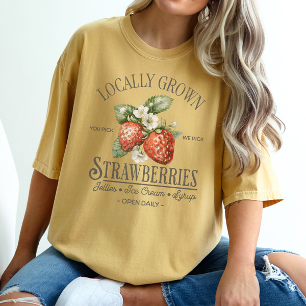 Local Grown Strawberries Graphic Tee, Trendy Shirt, Summer