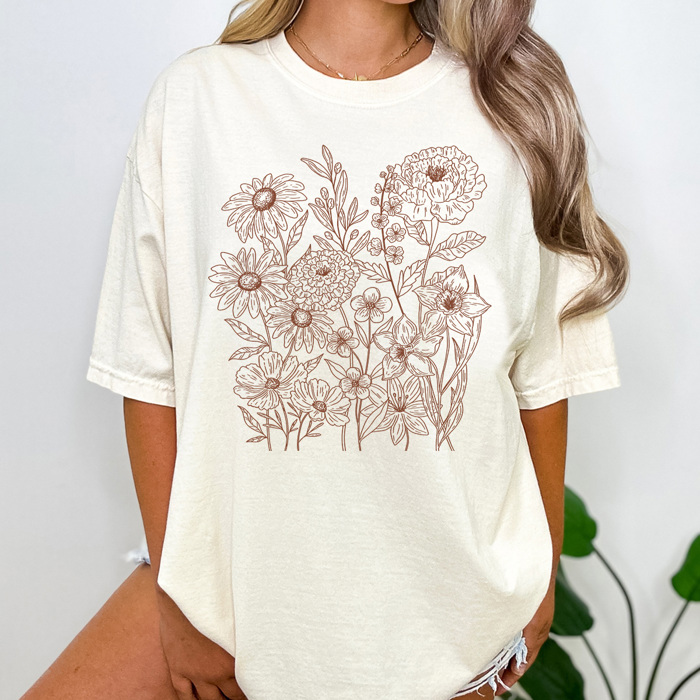 Retro Wildflower Graphic Tee, Flower Graphic Tee, Cute Flower Shirt, Summer Tee, Boho Shirt