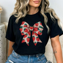 Small Black Strawberry Coquette Bow Graphic Tee, Strawberry Shirt, Trendy Tee, Summer Graphic Tee