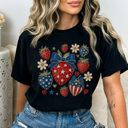 XXL Black 4th of July Strawberry Graphic Tee, Fourth of July Tee, Strawberry Tee, Summer Graphic Tee