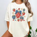 XXL Ivory 4th of July Strawberry Graphic Tee, Fourth of July Tee, Strawberry Tee, Summer Graphic Tee
