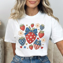 XL White 4th of July Strawberry Graphic Tee, Fourth of July Tee, Strawberry Tee, Summer Graphic Tee