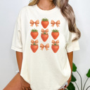 XXL Ivory Strawberry Gingham Bow Graphic Tee, Coquette Tee, Trendy Tee, Summer Graphic Tee
