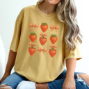XXL Mustard Strawberry Gingham Bow Graphic Tee, Coquette Tee, Trendy Tee, Summer Graphic Tee
