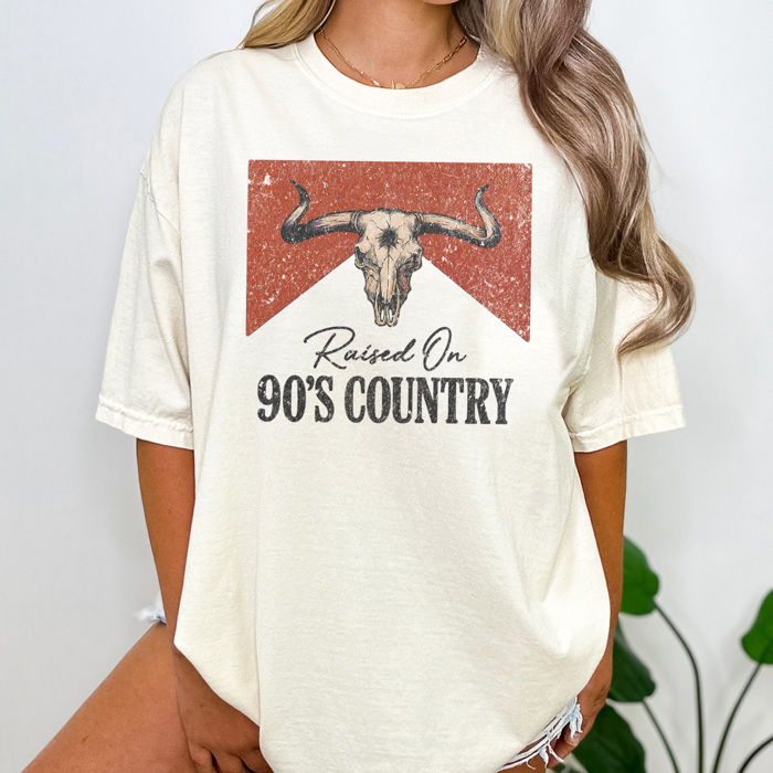 Raised On 90s Country Graphic Tee, Country Music Shirt, Western Graphic Tee, Cowboy Shirt, Summer Tee