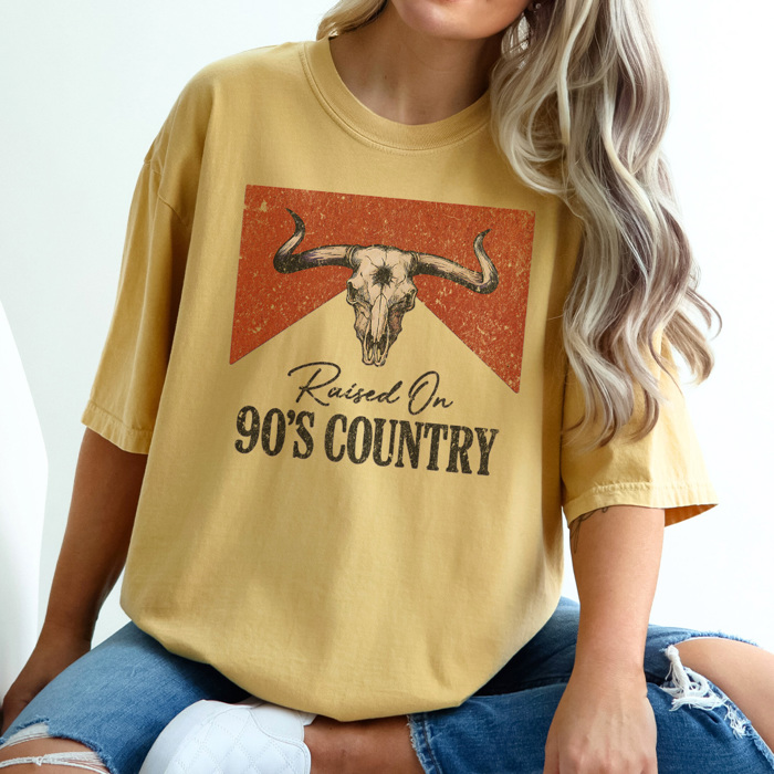 Raised On 90s Country Graphic Tee, Country Music Shirt, Western Graphic Tee, Cowboy Shirt, Summer Tee