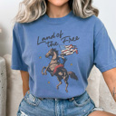 XXL Blue Jean Land of The Free Graphic Tee, Cowboy Tee, Fourth of July Tee, 4th of July Graphic Tee