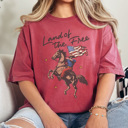 XXL Crimson Land of The Free Graphic Tee, Cowboy Tee, Fourth of July Tee, 4th of July Graphic Tee
