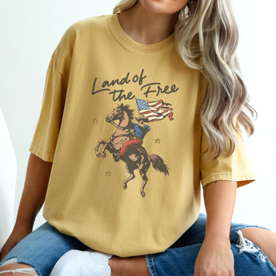 Land of The Free Graphic Tee, Cowboy Tee, Fourth of July Tee, 4th of July Graphic Tee